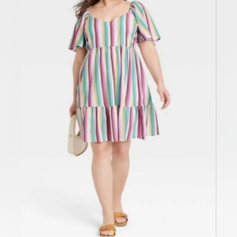 NWT 1X Ava & Viv Colorful Stripes Midi Summer Sundress